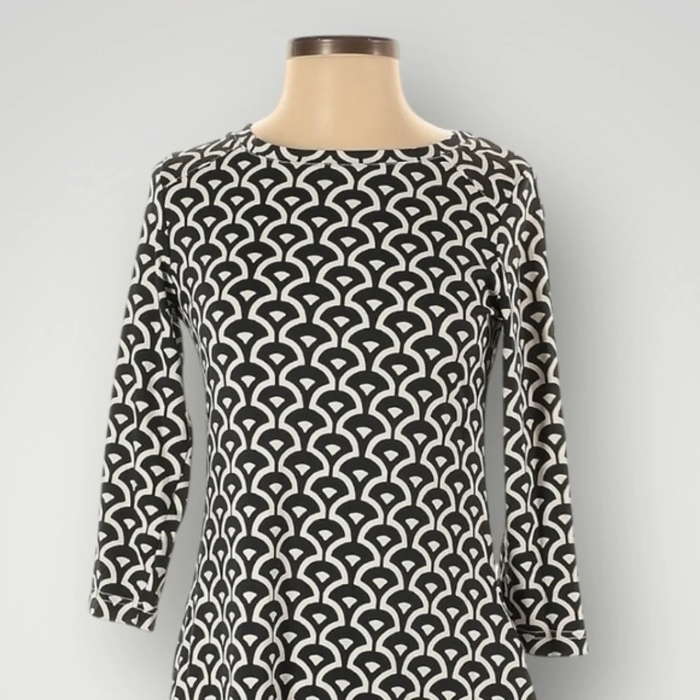 Barbara Gerwit Black White‎ Geometric Print A-Line Dress XS 3/4 Sleeve Stretch